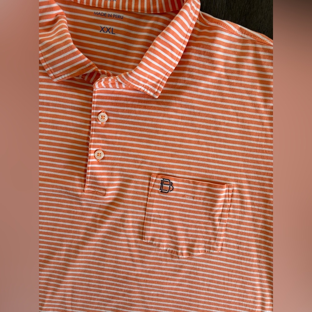 B. Draddy Tommy Polo Orange White Striped Pima Cotton Golf Shirt BDK03, Size XXL